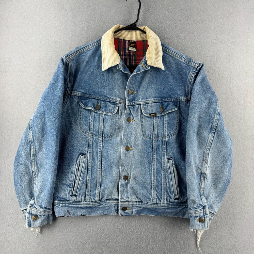 Vintage Lee Jacket Mens Large 90s Denim Flannel Lined Storm Rider Made in USA